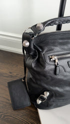 Balenciaga Black Leather Giant Day Shoulder Hobo Bag SHW