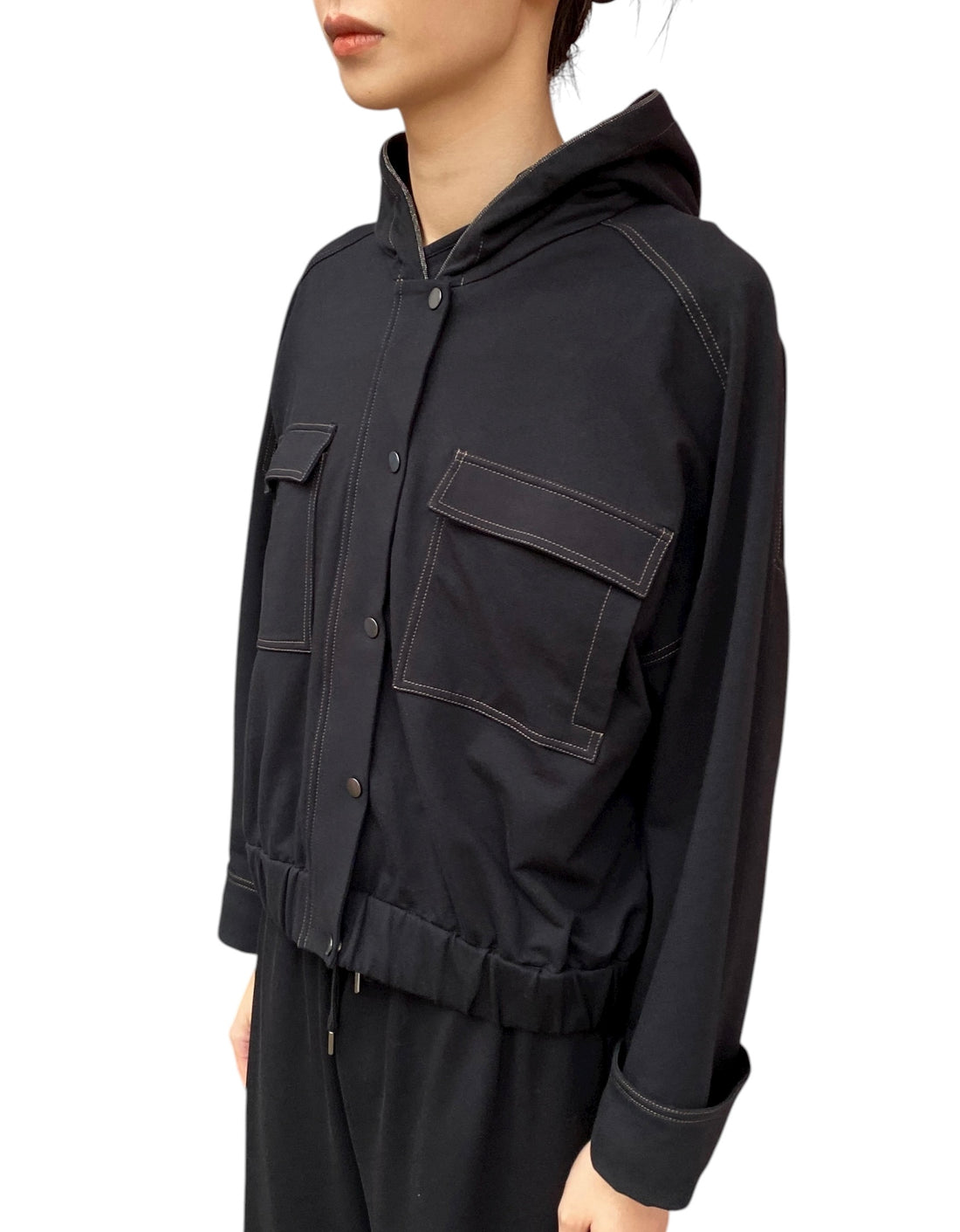 Brunello Cucinelli Black Monili Trim Hooded Jacket - M