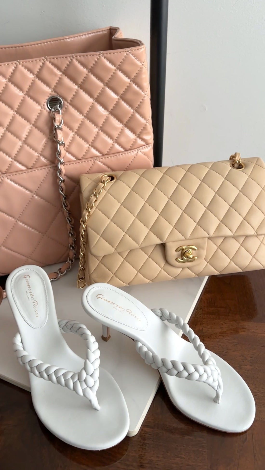 Chanel Beige Matte Lambskin Leather Medium Classic Double Flap Bag