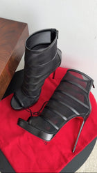 Christian Louboutin Black Leather and Mesh Doux Voile 120 Booties - 38