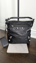 Balenciaga Black Leather Giant Day Shoulder Hobo Bag SHW