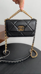 Chanel 19 Black Leather Lambskin Quilted Flap Phone Holder