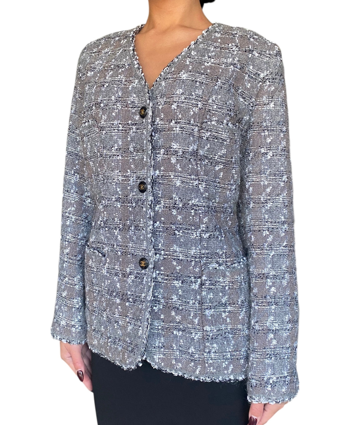 Chanel 1994 Grey Vintage Tweed Jacket - 42 / US 8