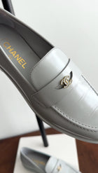 Chanel Putty Grey Glossed Leather CC Loafer - 39.5