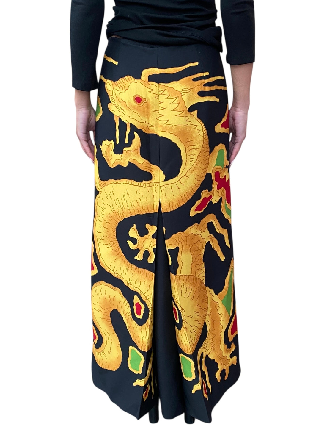 Valentino Gold Wool & Silk Dragon Printed Skirt - US 8
