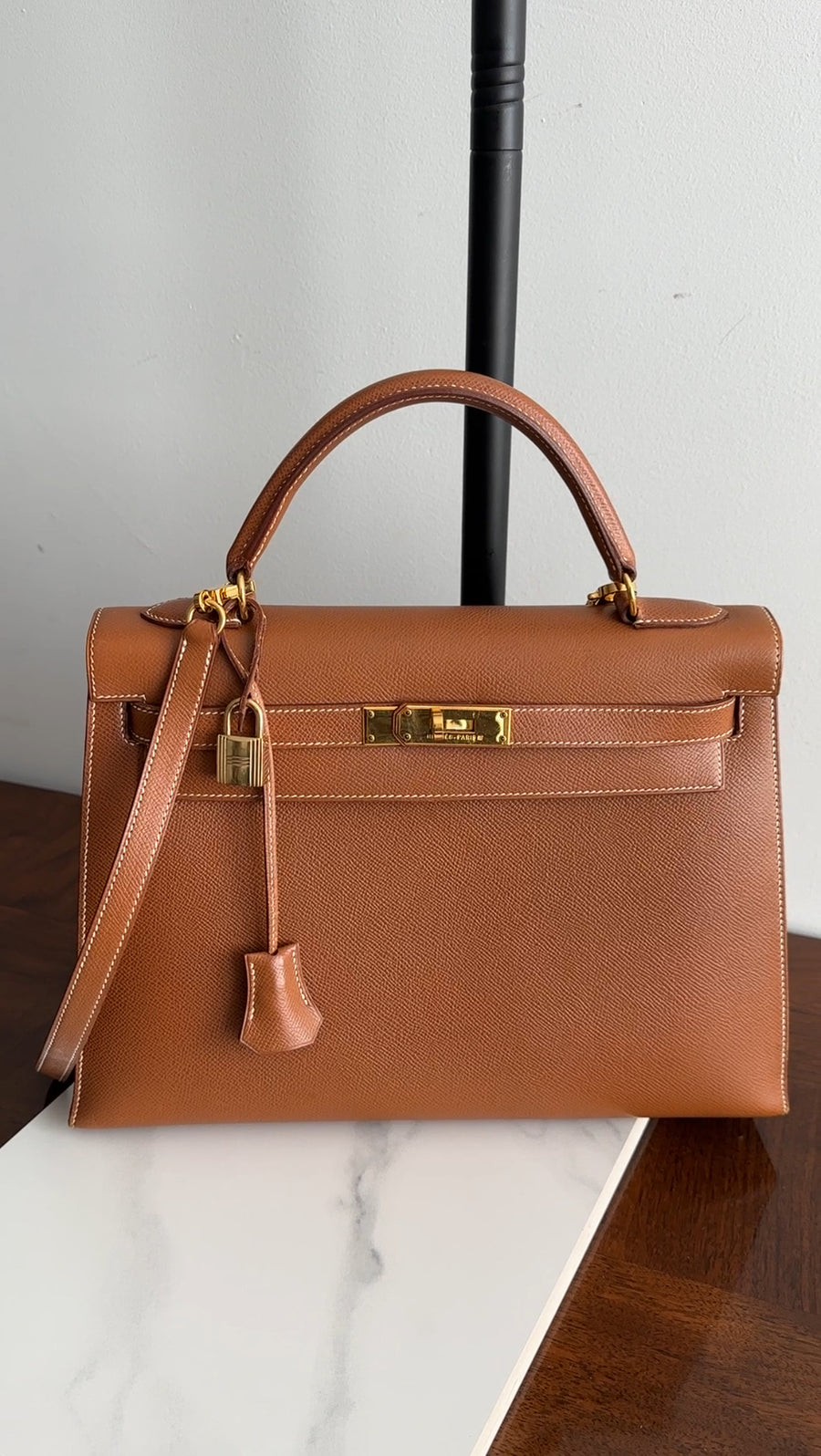Hermes Vintage 1995 Gold Epsom Leather Kelly Sellier 32 Bag GHW