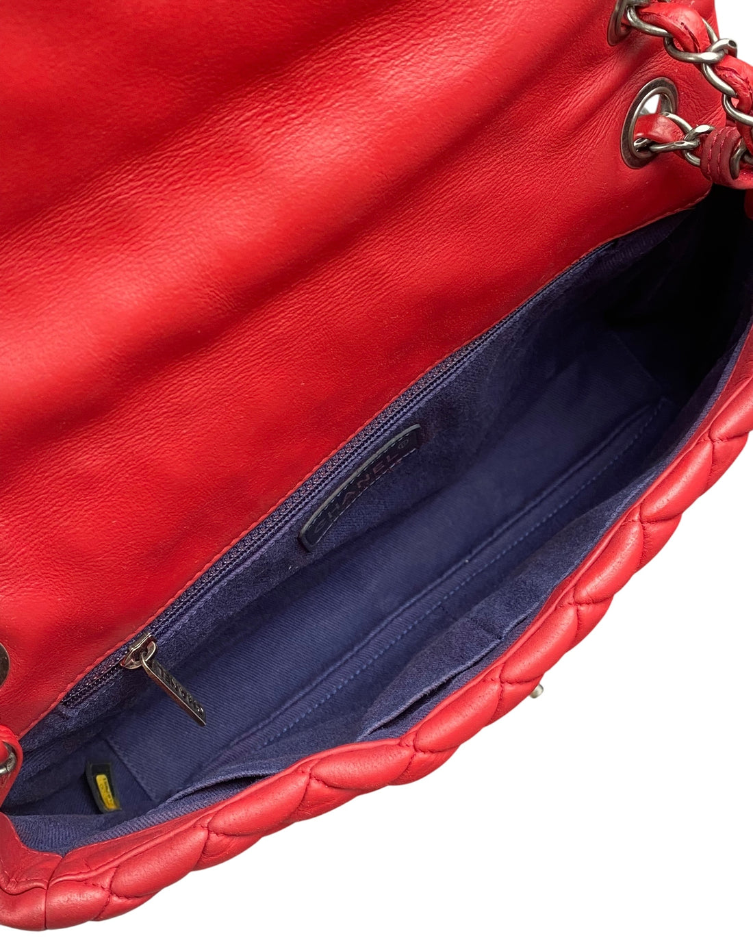 Chanel Red Calfskin Bubble Quilted Medium Single Flap Shoulder Bag