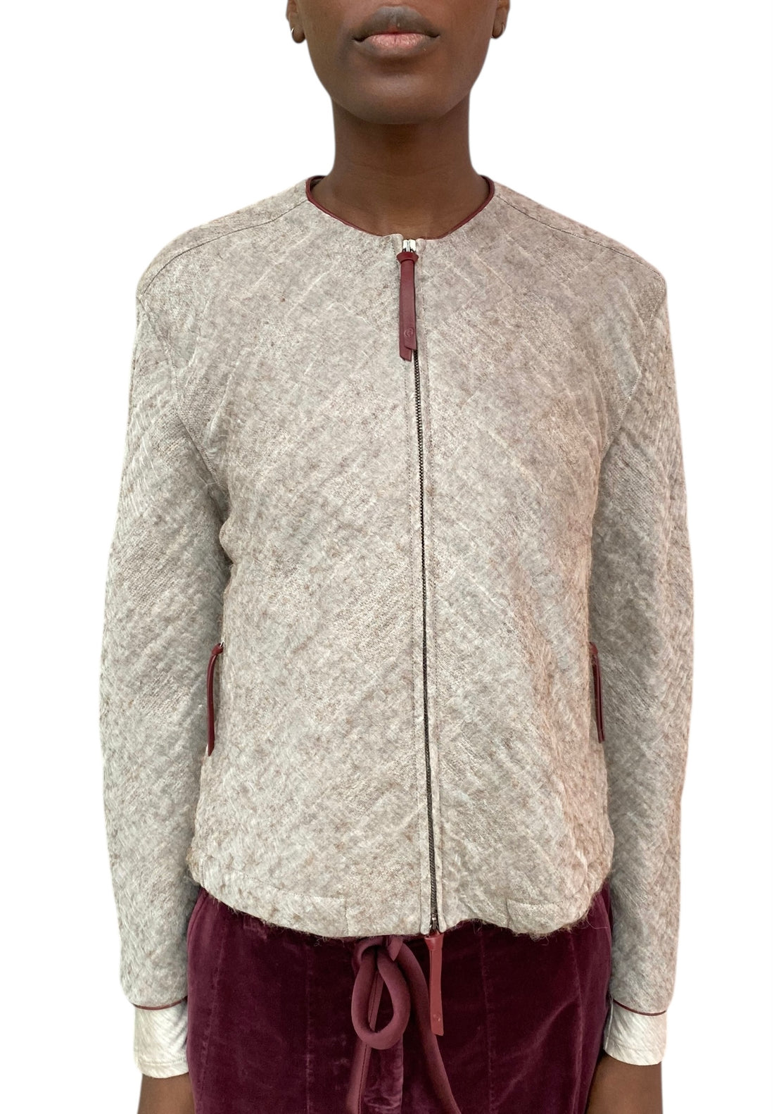 Giorgio Armani Beige & Burgundy Wool Zip Jacket - 42 / US 6