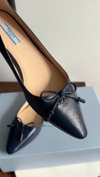 Prada Saffiano Leather Navy Blue Flat Shoes - 36