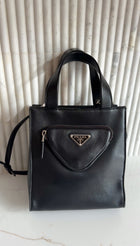 Prada Black Nappa Small Triangle Pocket Vertical Two Way Tote Bag