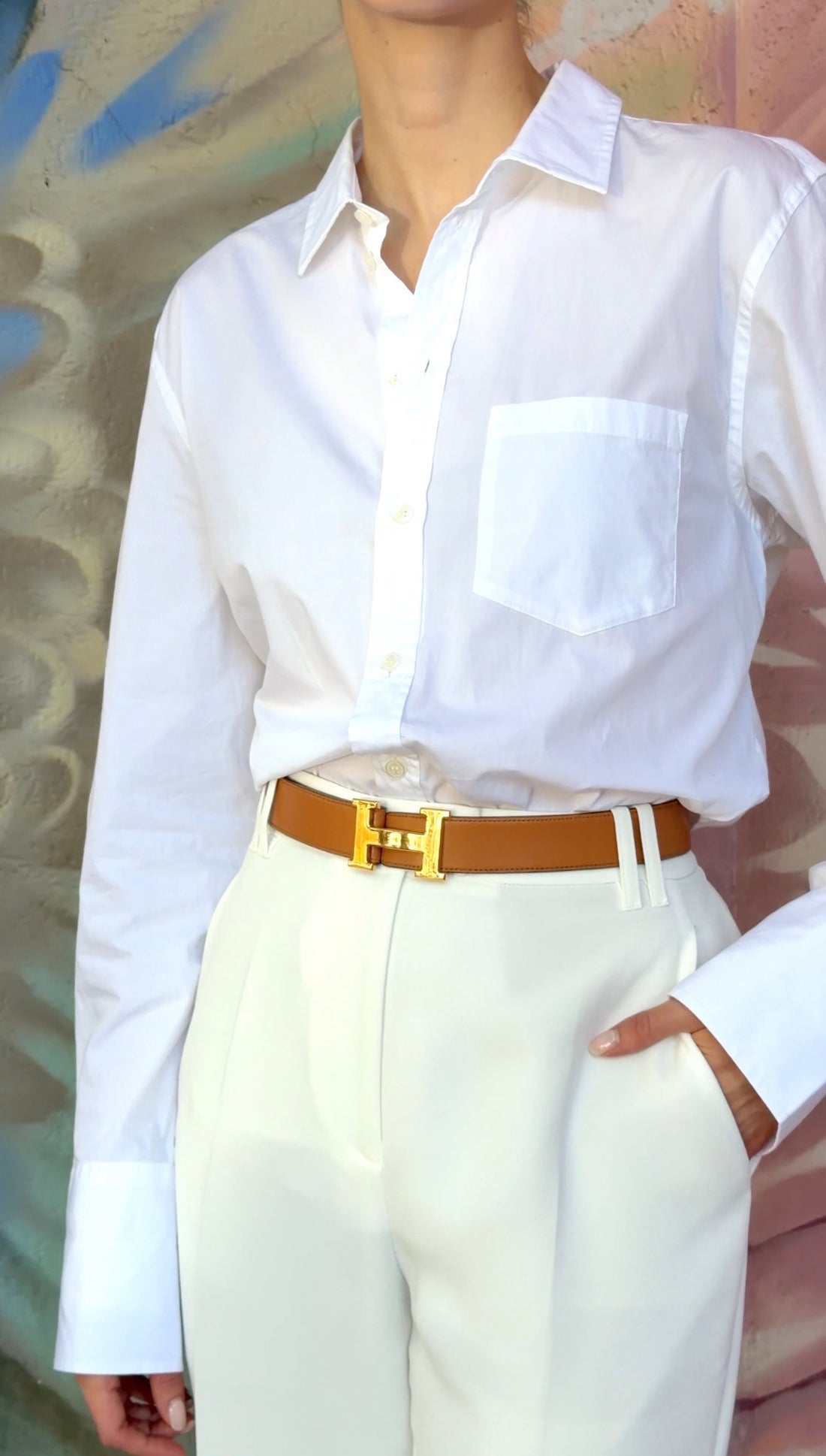 Hermes Tan Brown Vintage 1975 Leather Goldtone H Constance Belt - 30.5"