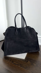 The Row Black Suede Soft Margaux 17 Tote Bag
