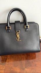 Saint Laurent Black Leather Calfskin Cabas Satchel Bag