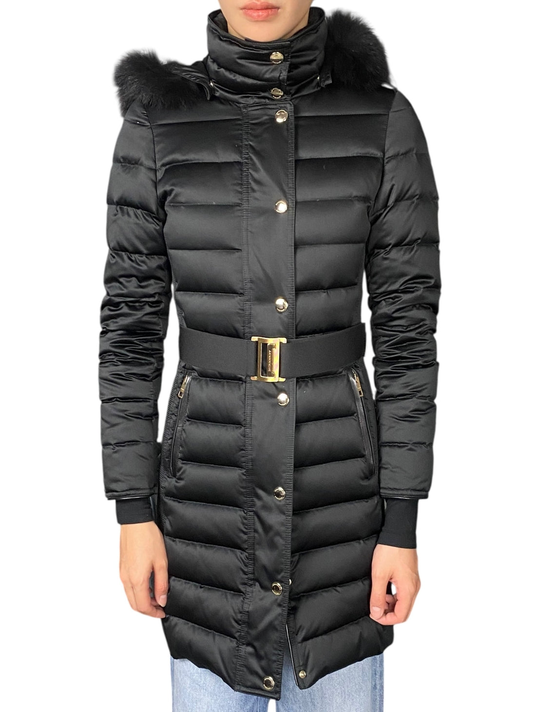 Burberry Black Down Fox Fur Hooded Long Puffer - US 2