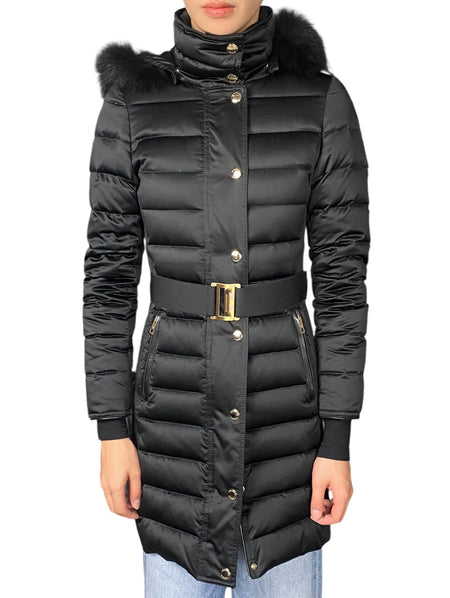 Burberry Black Down Fox Fur Hooded Long Puffer - US 2