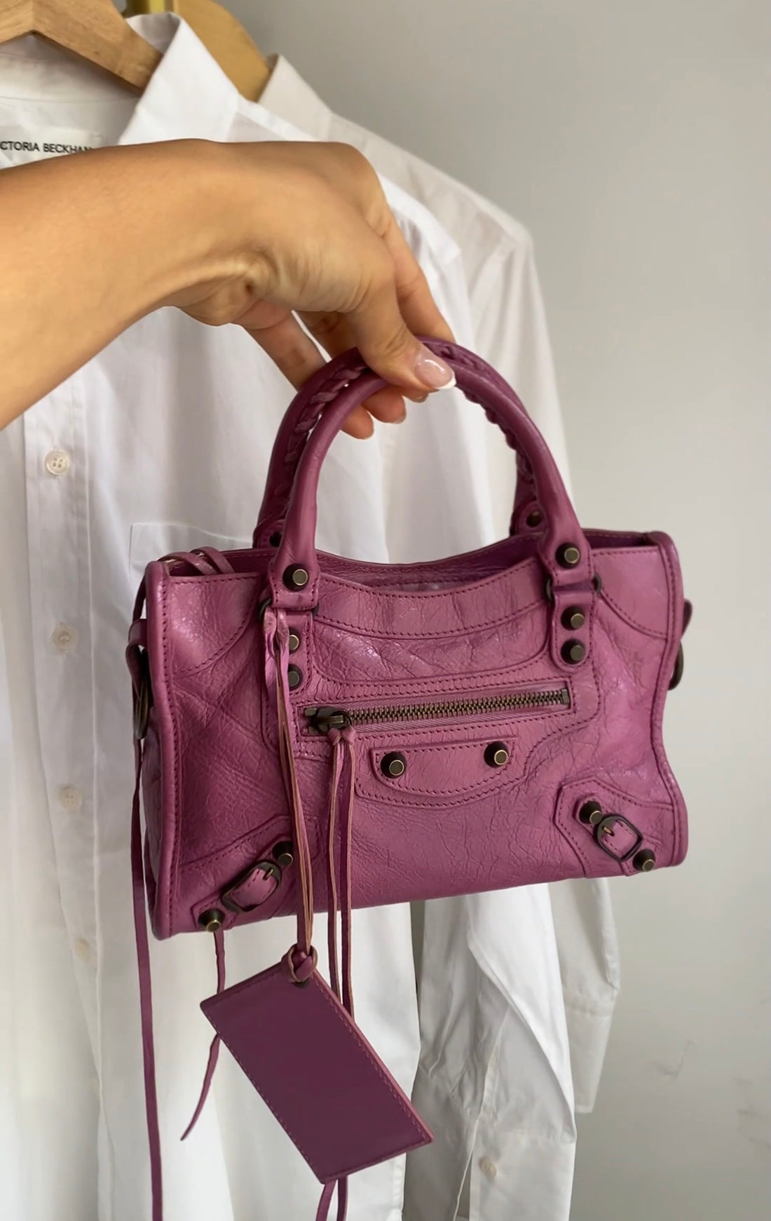 Balenciaga Pink Rose Berlingot Leather Classic Moto City Bag