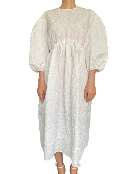 Simone Rocha White Puff Sleeve Cloqué Crewneck Tent Dress - UK 8 / US 4-6