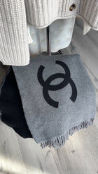 Chanel Charcoal Grey and Black Spellout Logo CC Pillow and Throw Blanket Set
