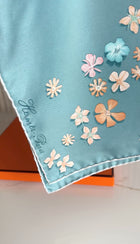 Hermes Blue Silk Floral 90cm Silk Twill Scarf