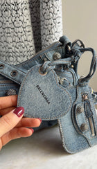 Balenciaga Blue Cagole Denim Crystal Small Bag