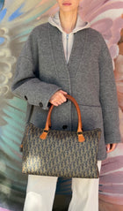 Christian Dior Black Taupe Vintage Monogram Trotter Coated Canvas Medium Duffle Bag
