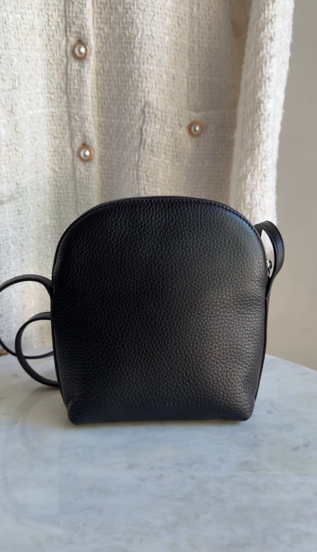 The Row Black Leather Mini North South Annie Crossbody Zip Bag