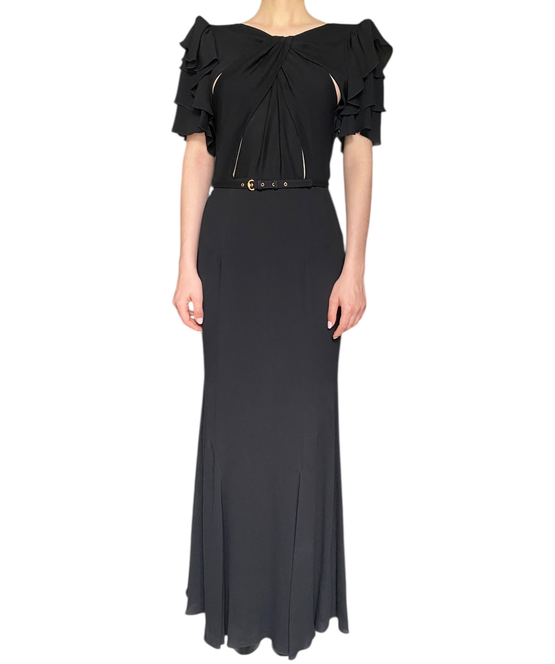 Gucci Tom Ford Black Silk Cutout Belted Gown - IT 44 / US 8