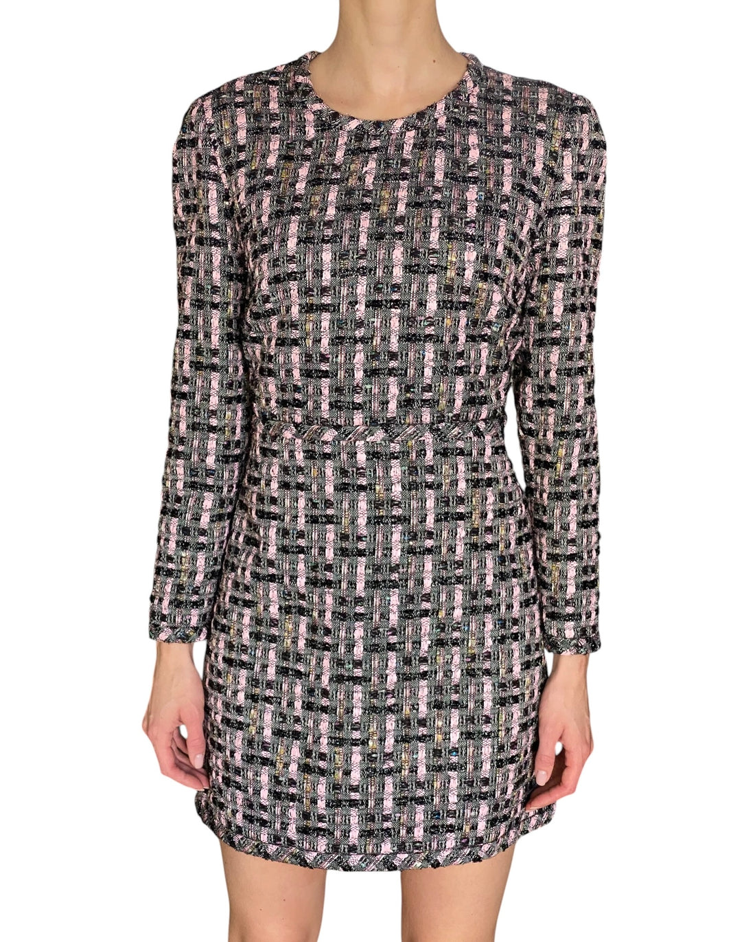 Giambattista Valli Pink & Green Wool Blend Tweed Long Sleeve Mini Dress - IT 44 / M / US 6