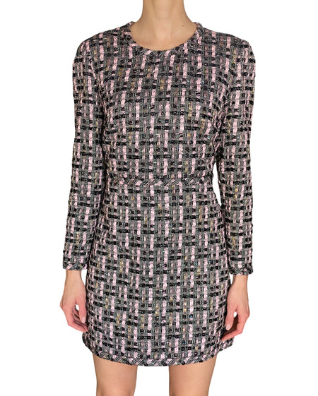 Giambattista Valli Pink & Green Wool Blend Tweed Long Sleeve Mini Dress - IT 44 / M / US 6