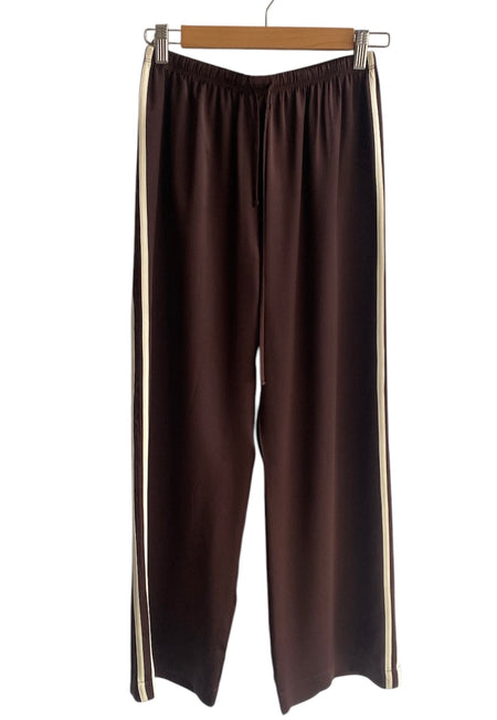 Donni Brown Silk Striped Track Pants