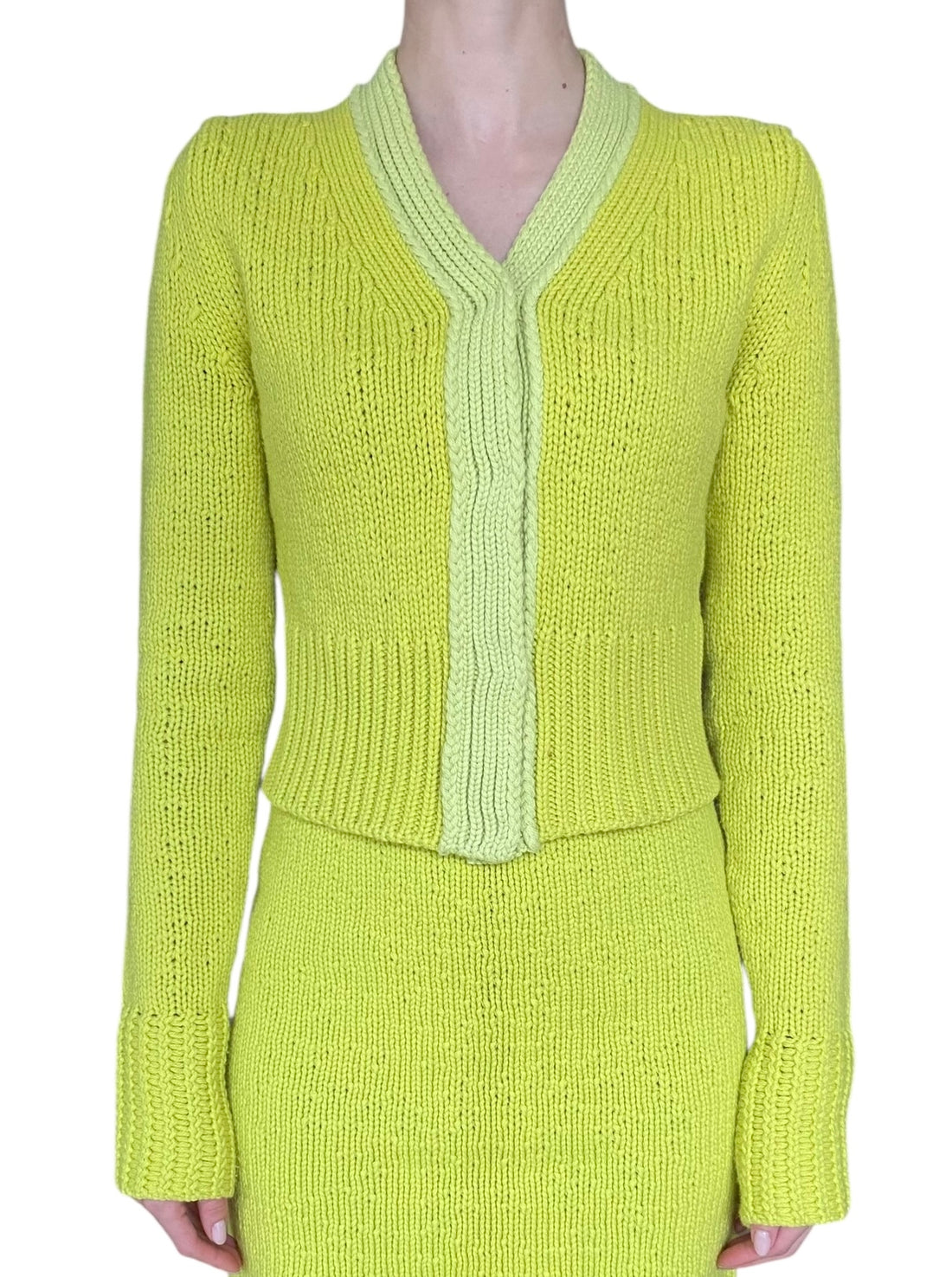 Bottega Veneta Chartreuse Wool & Cashmere Knit Cardigan - XS / 0-2