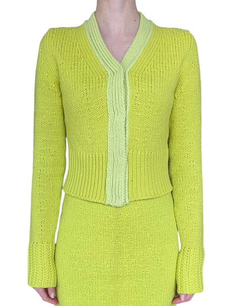 Bottega Veneta Chartreuse Wool & Cashmere Knit Cardigan - XS / 0-2