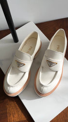 Prada Milk White Matte Leather Triangle Logo Loafers - 36 (fits like EU37)