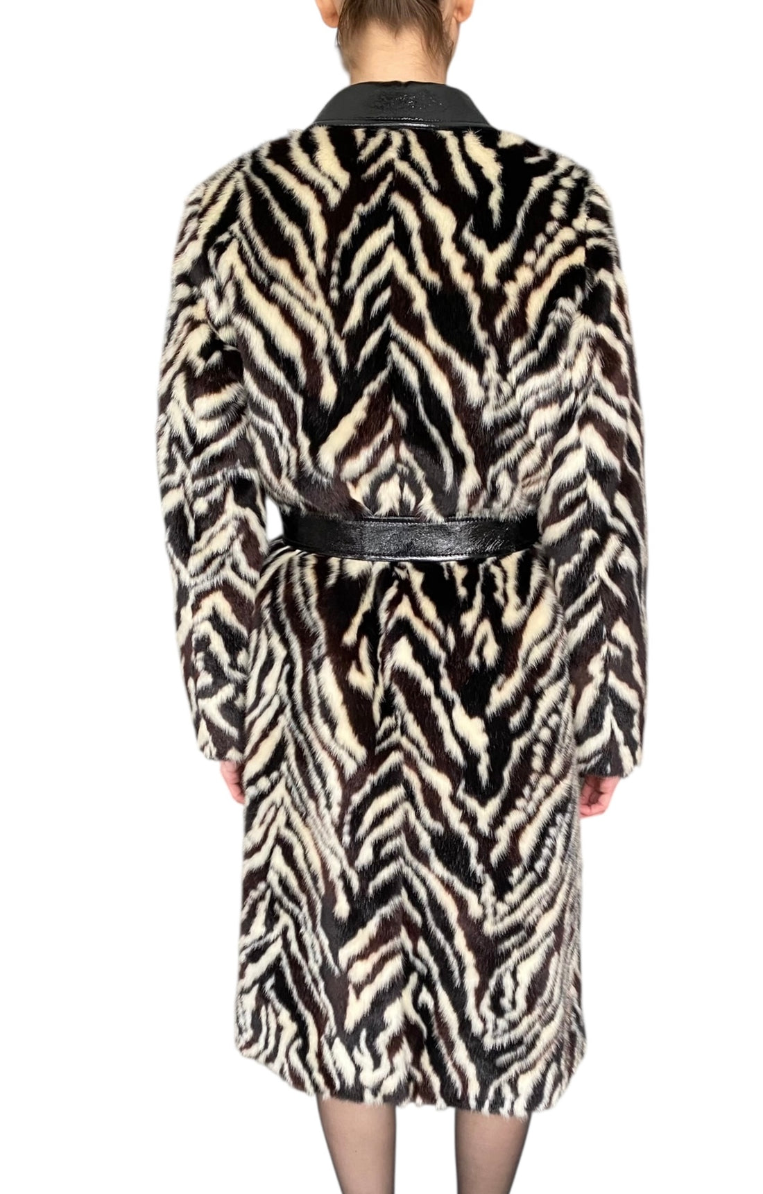 Stand Studio Black & Ivory "Aurora" Zebra Print Faux Fur Coat - 36 / S / US 4