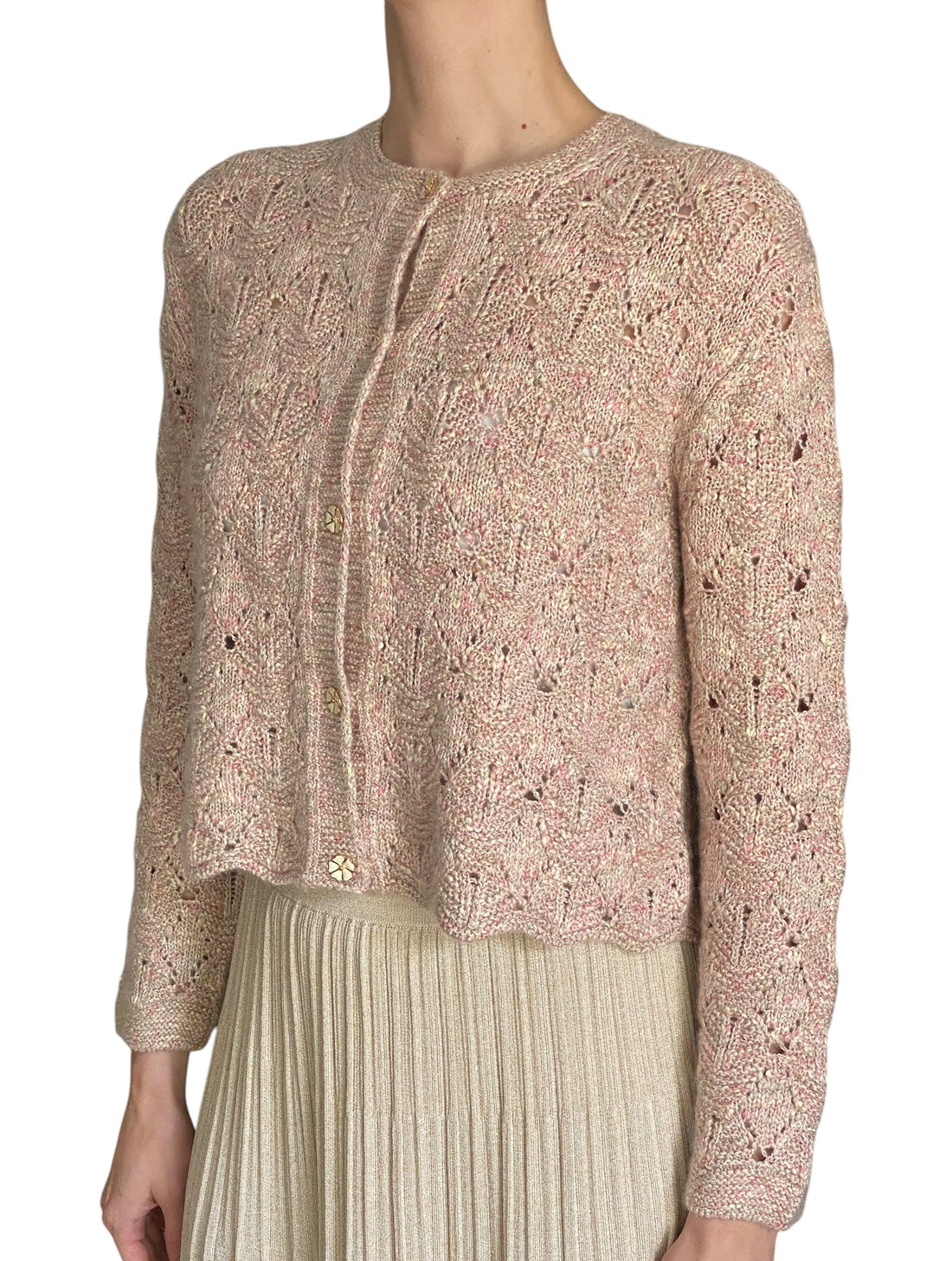 Loro Piana Pink “Verbania” Silk Blend Floral Button Knit Cardigan - S / US 4-6
