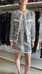 Giambattista Valli Grey & White Sequin Check Tweed 2-Piece Jacket & Skirt Set - IT 44 / US 6-8