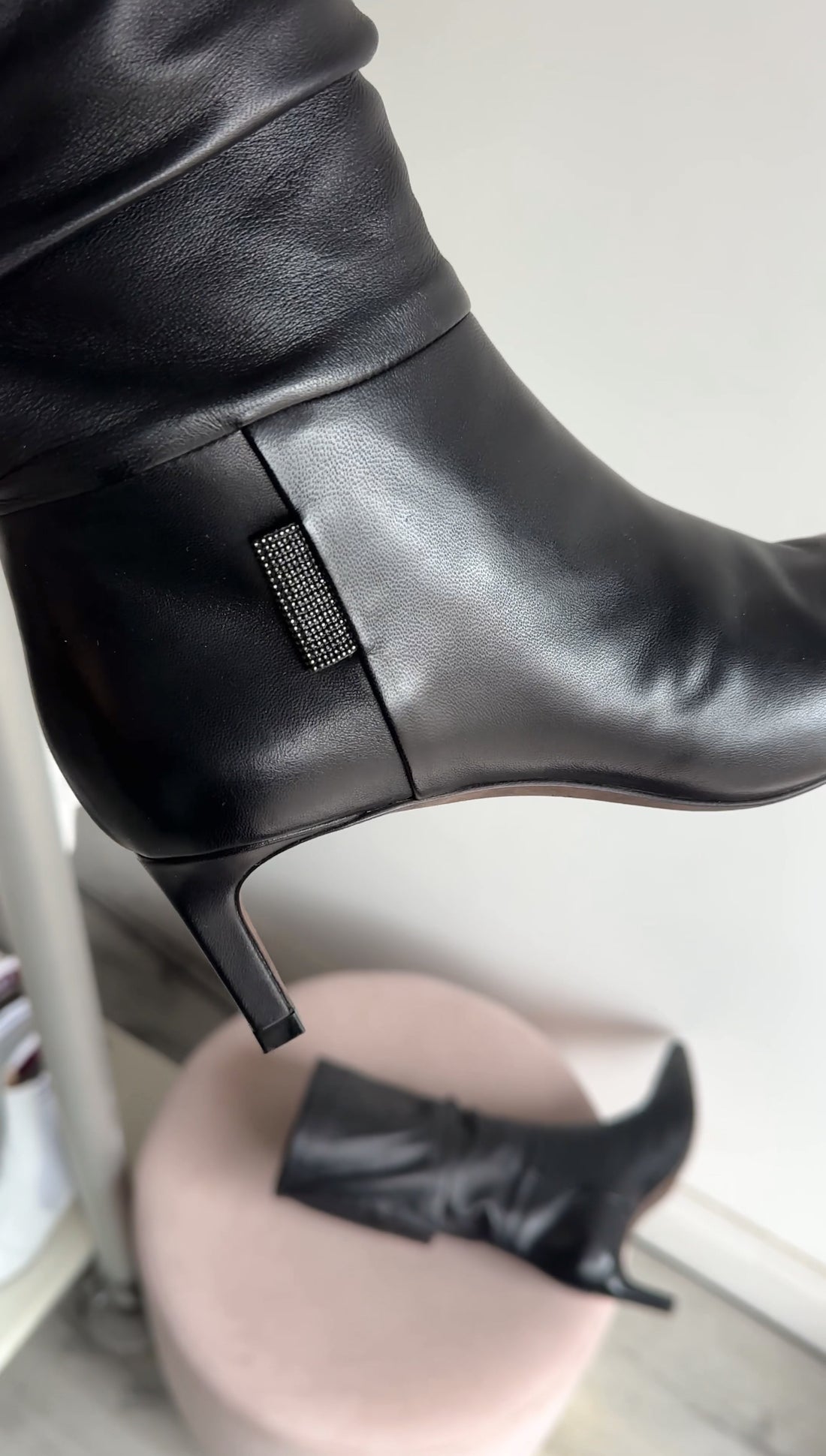 Brunello Cucinelli Black Leather Slouch Mid Boot - 36.5