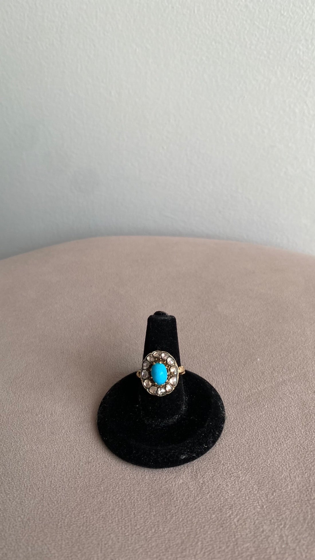 Antique Victorian 14k Turquoise Diamond Cluster Ring - 6