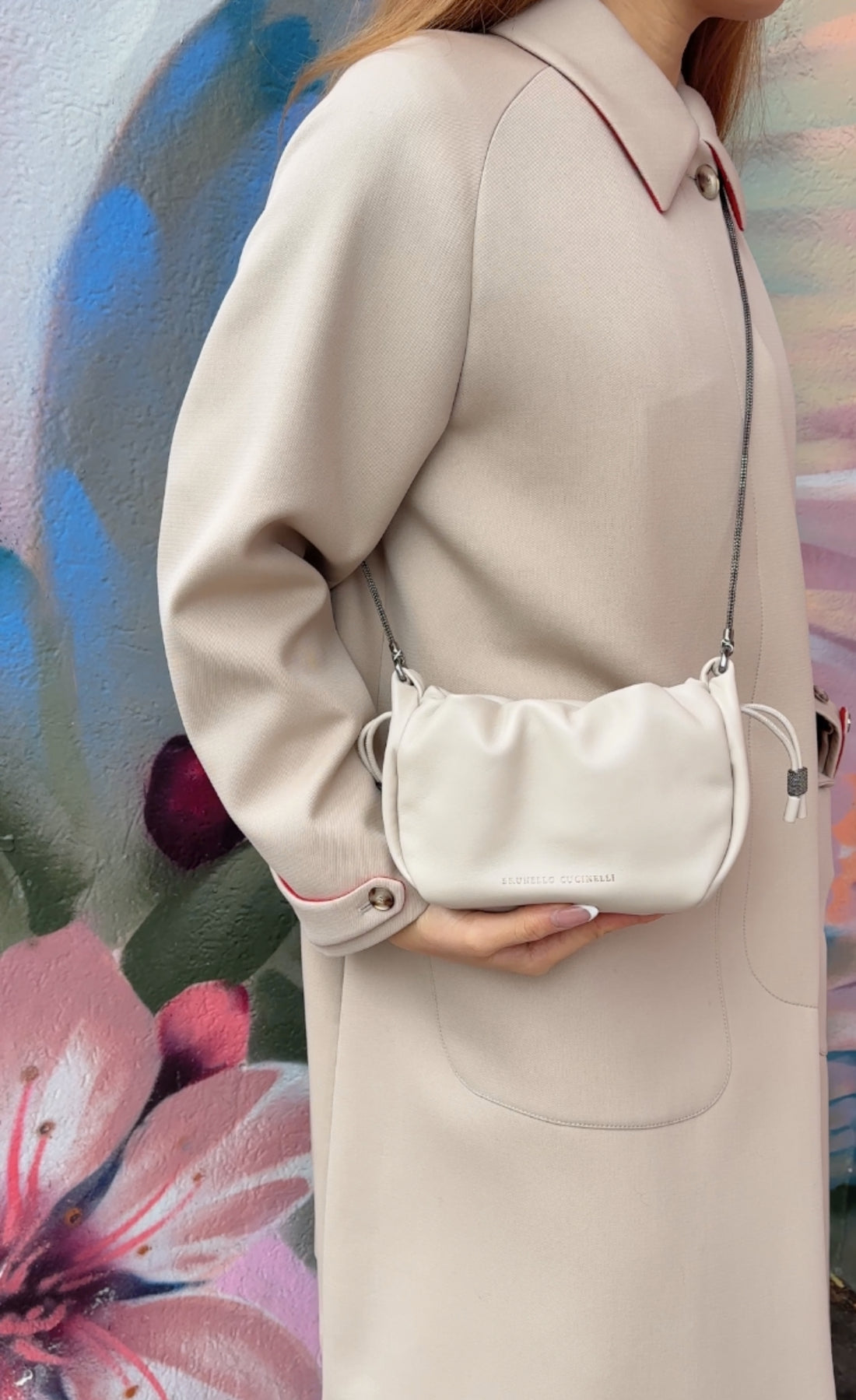 Brunello Cucinelli Mini Mellow Ivory Leather Bucket Bag