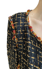 Chanel Cruise 2011 Black & Orange Multicolour Tweed Cropped Cardigan - FR 42 / US 8