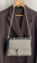 Gucci Grey Calfskin Dollar Interlocking GG Top Handle Chain Shoulder Bag
