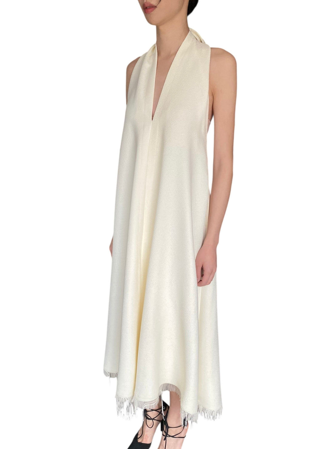 Proenza Schouler Ivory Boucle Crepe Fringe Gown - US 8