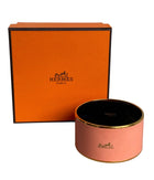 Hermes Peach Enamel Extra Wide Bangle Bracelet GHW