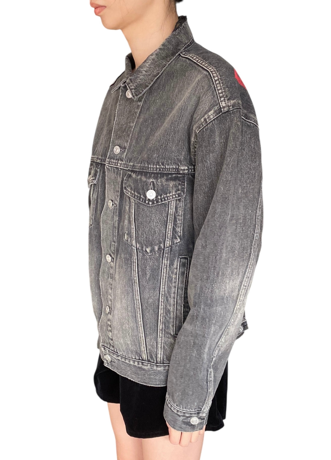 Balenciaga Grey & Red Logo Printed Jacket - 36 / US 4