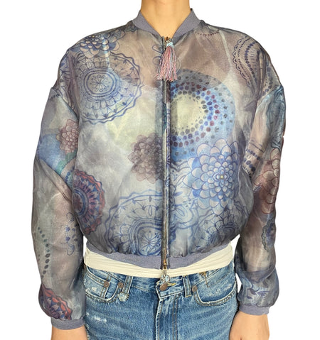 Giorgio Armani Blue Organza Printed Bomber - 42 / US 6