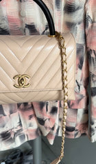 Chanel Nude Chevron Aged Leather and Exotic Top Handle Flap Bag