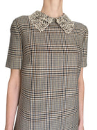 Oscar De La Renta Beige Lace Collar Plaid-Check Mini Shift Dress -  US 6