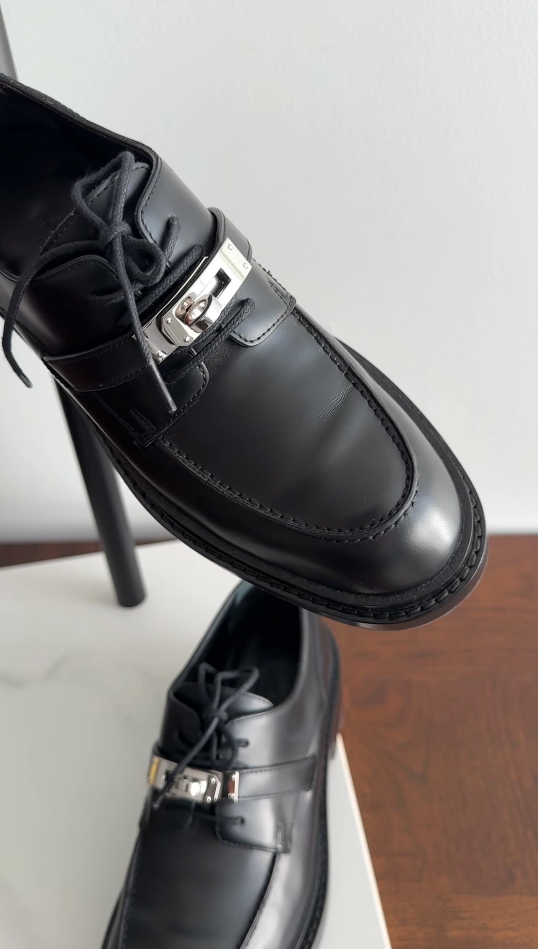 Hermes Black Glazed Leather First Oxford Shoes - 36.5 I MISS YOU VINTAGE Hermes Black Glazed Leather First Oxford Shoes - 36.5 I MISS YOU VINTAGE