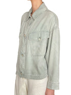 Giorgio Armani Mint Green Denim Chambray Shirt Jacket - 40 / US 6-8
