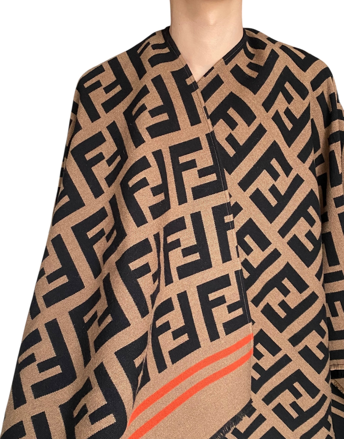 Fendi Brown Monogram Wool Blend Poncho